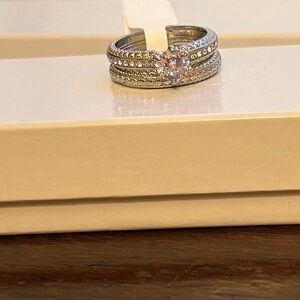 Size 11 Silver Women's Ring Set Wedding Set Diamond CZ Solitaire Set No Mark